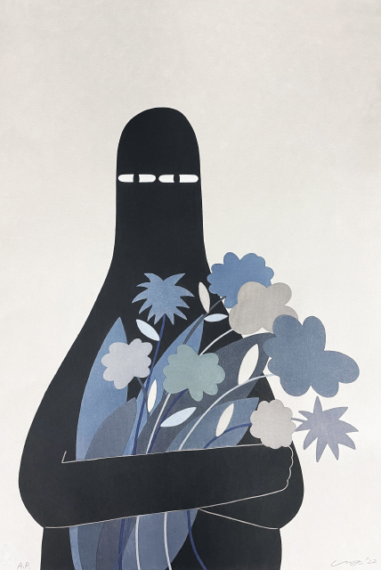 LUV with Gray Flowers | LY | The Adachi Institute Contemporary Ukiyo-e