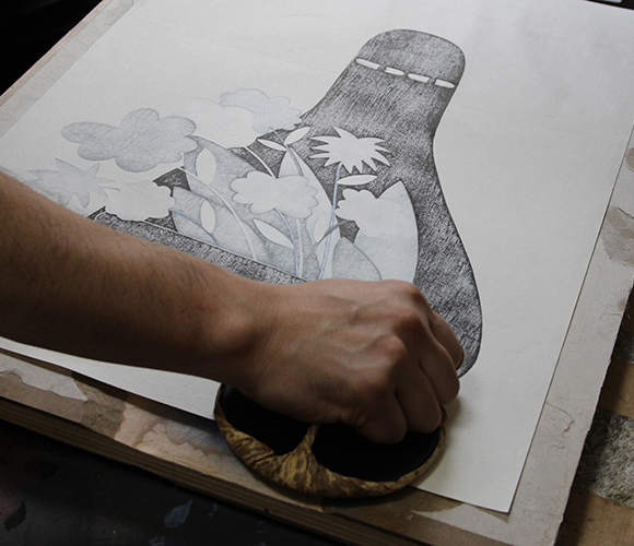 LUV with Gray Flowers | LY | The Adachi Institute Contemporary Ukiyo-e