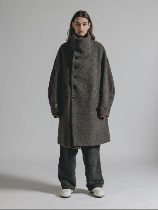 The Viridi-anne - ウールパイル ハイネックコート (B-GRAYBEIGE