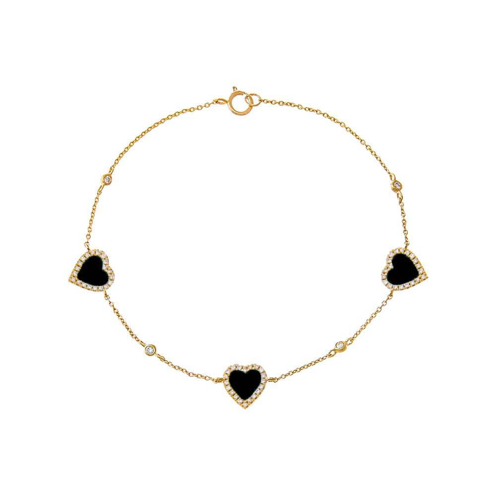 Triple Diamond Pave Colored Stone Heart Bracelet 14K – Adina Eden