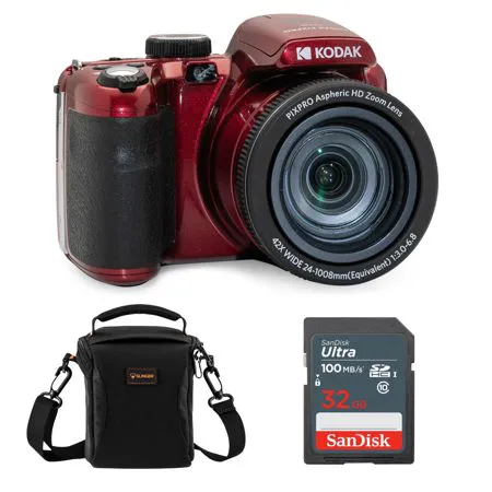 Kodak PIXPRO AZ425 Astro Zoom 20MP FHD Digital Camera, Red, with