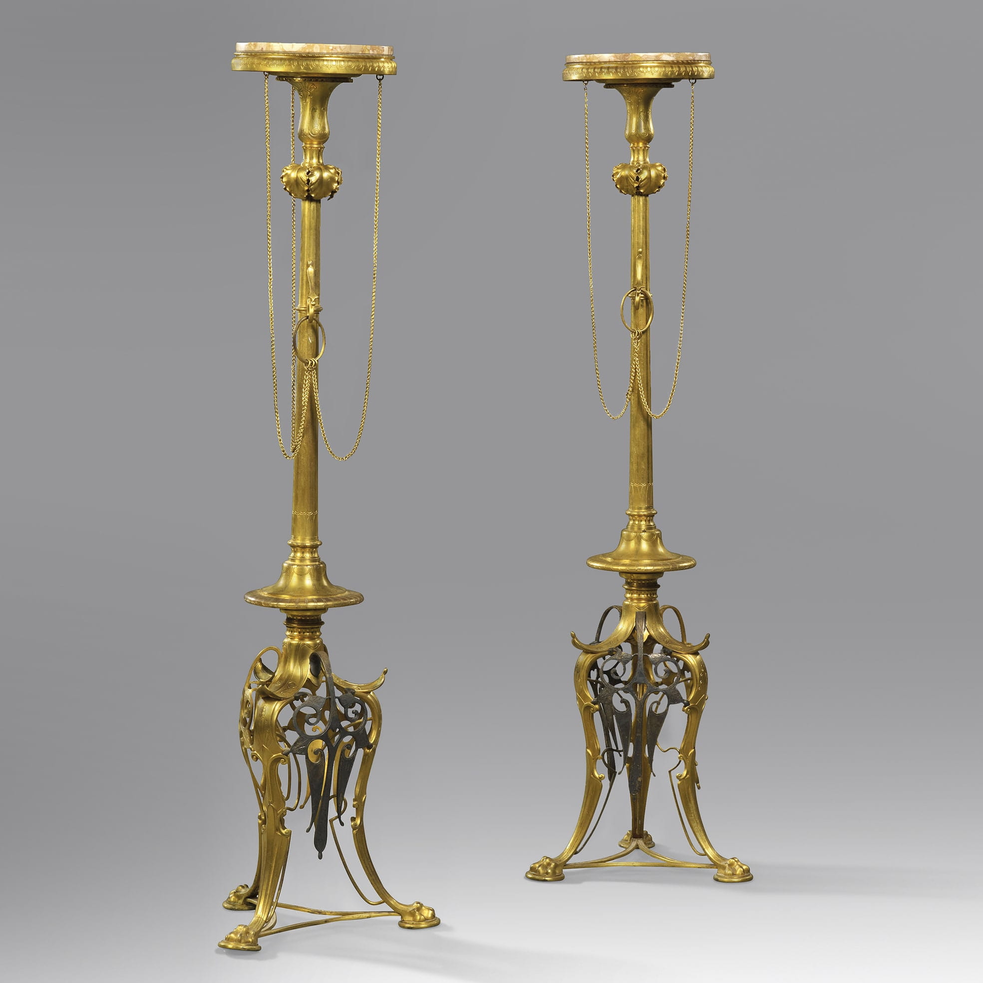 A Pair of Rare 'Neo-Grec' Gilt and Patinated Bronze Torchère