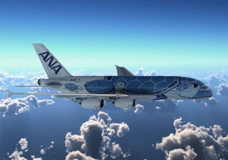 ANA、エアバスA380型機の特別塗装「エアロフラップ」を発売