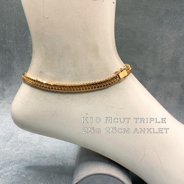 K18 Mカット トリプル 25g 25cm 喜平 アンクレット 品番 kmt-2525 Mcut