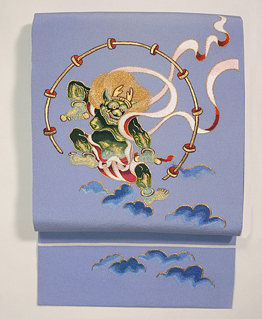 風神雷神図刺繍名古屋帯