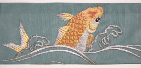 鯉の滝登り図刺繍名古屋帯