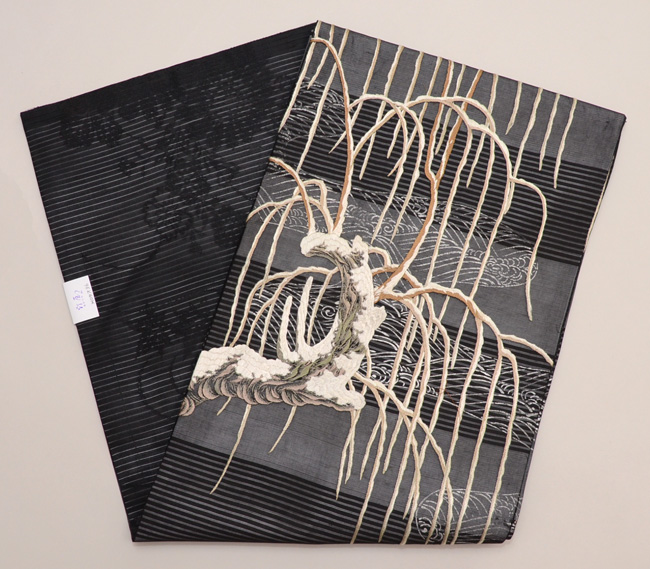 雪持ち柳夏の名古屋帯