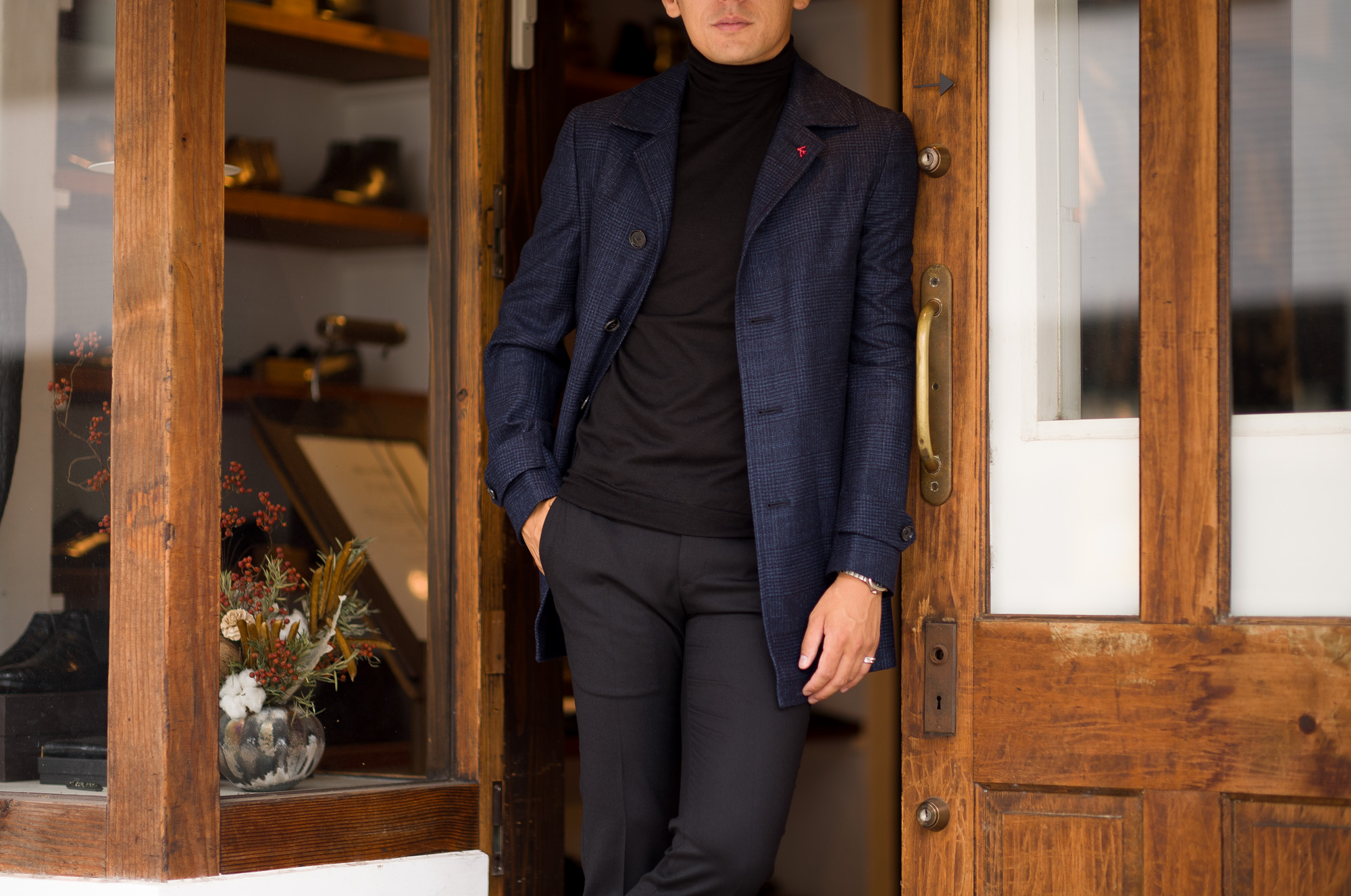 ISAIA(イザイア) CAPPOTTO(カポット) カシミヤ シルク カーコート NAVY