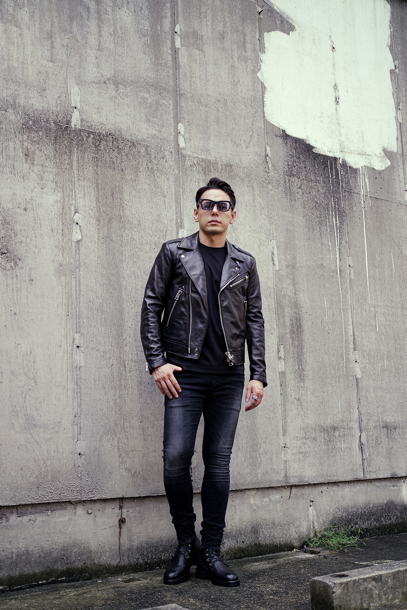 TOM FORD (トムフォード) NAPPA GRAIN LEATHER ASYMMETRIC BIKER