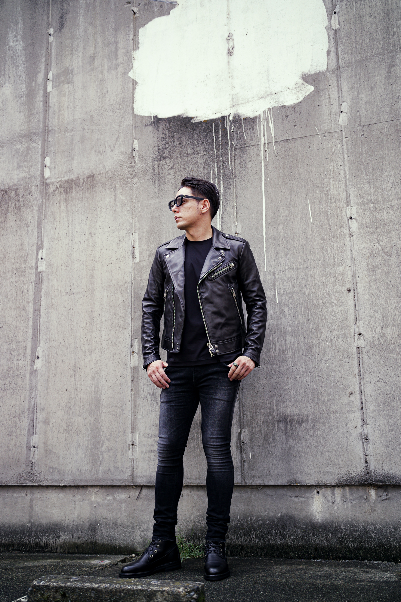 TOM FORD (トムフォード) NAPPA GRAIN LEATHER ASYMMETRIC BIKER