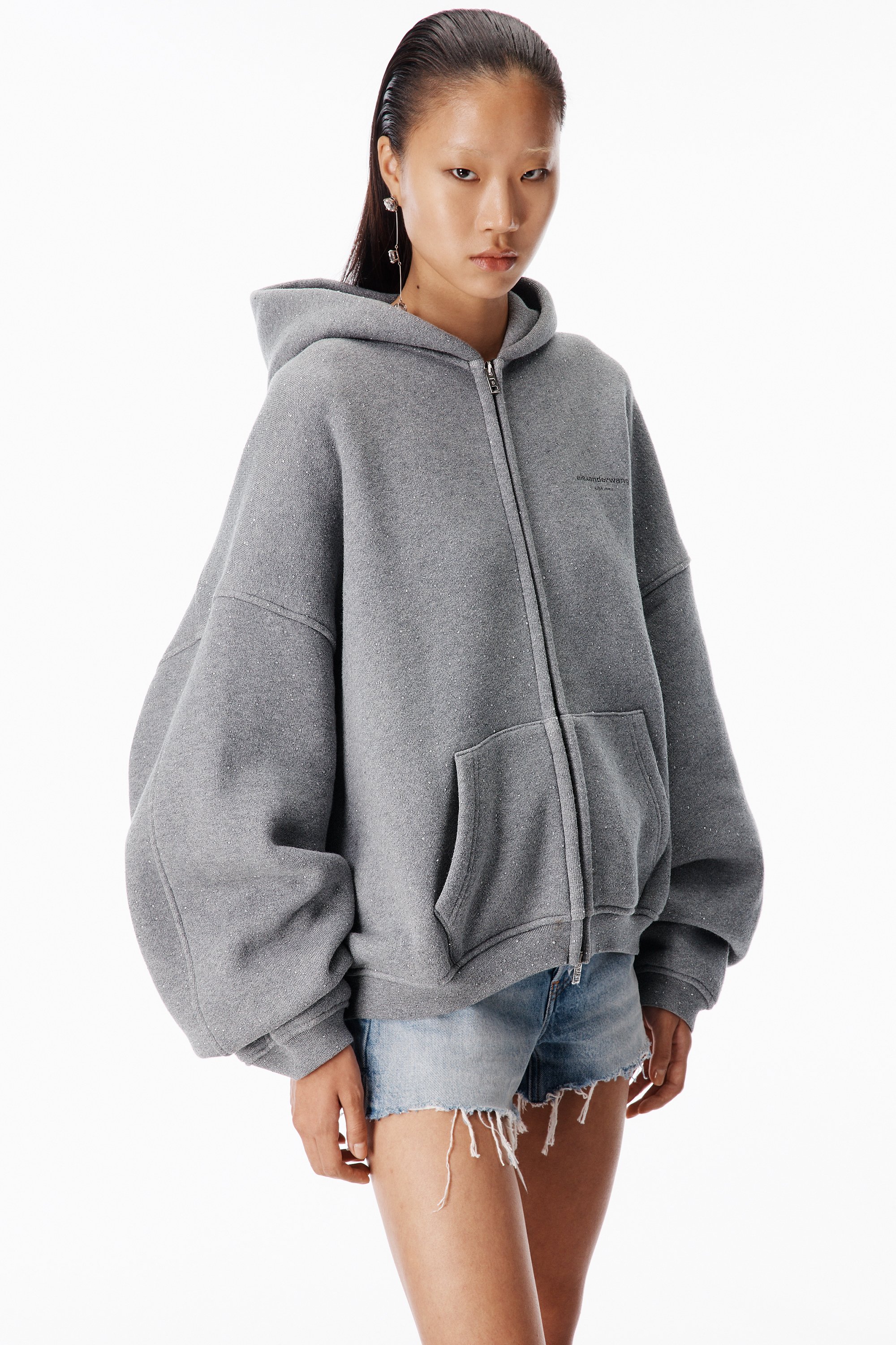 Crystal Zip-Up Hoodie in SIDEWALK | alexanderwang®