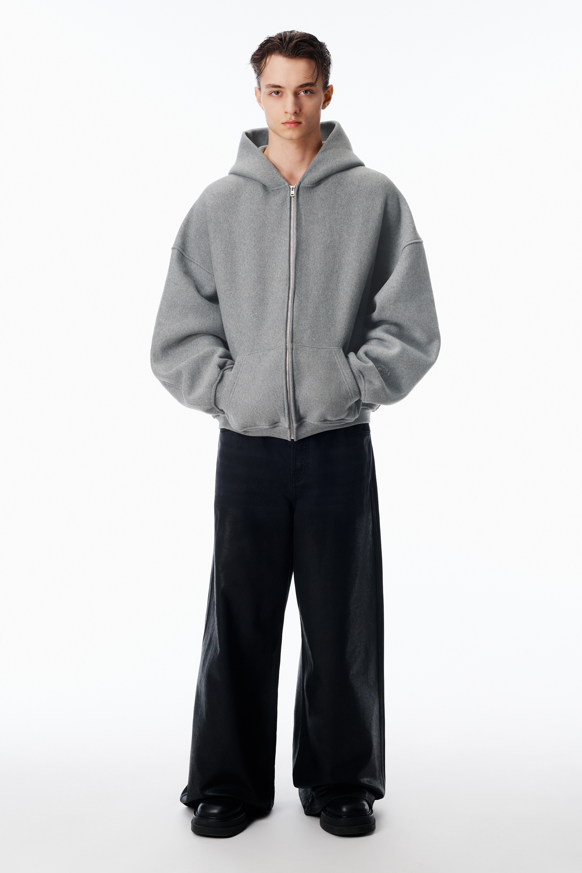 STAR ZIP UP HOODIE IN DENSE FLEECE in SIDEWALK | alexanderwang®