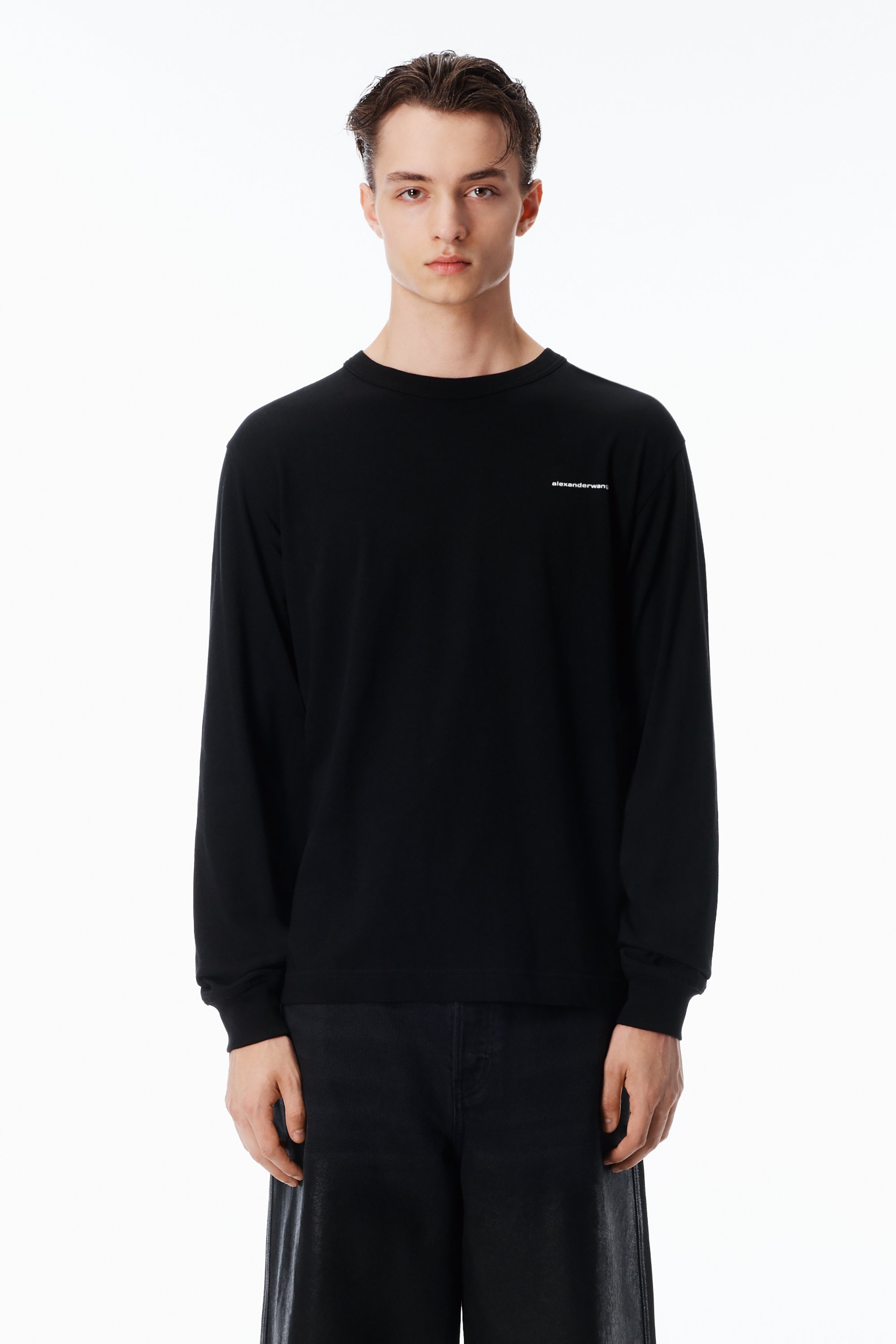 UNISEX LONG SLEEVE TEE IN HIGH TWIST JERSEY in BLACK | alexanderwang®