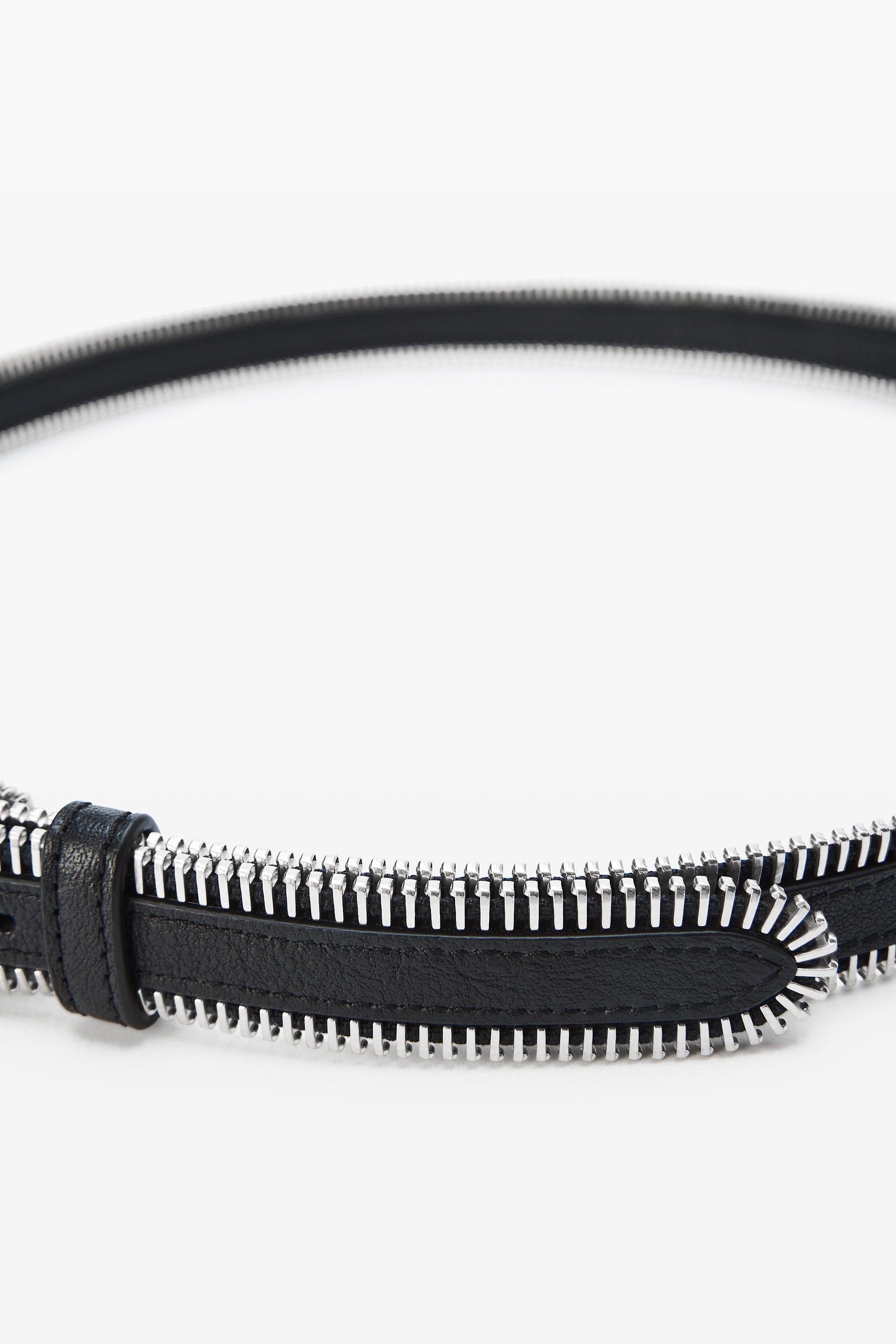 Wide Zipper Belt in Crinkle Leather in BLACK/SILVER | alexanderwang®