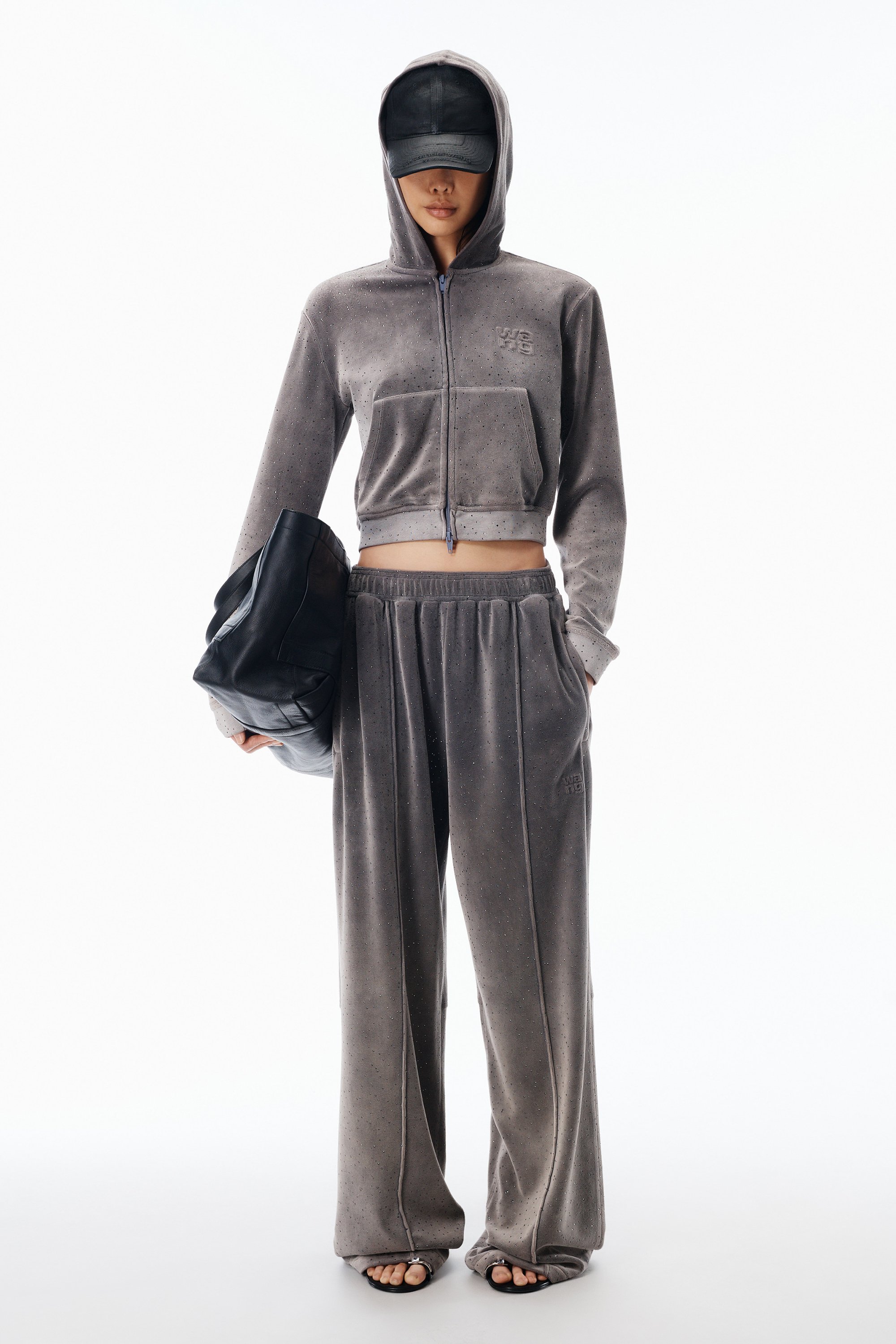 Crystal Hotfix Mid-Rise Terry Sweatpant in TITANIUM | alexanderwang®