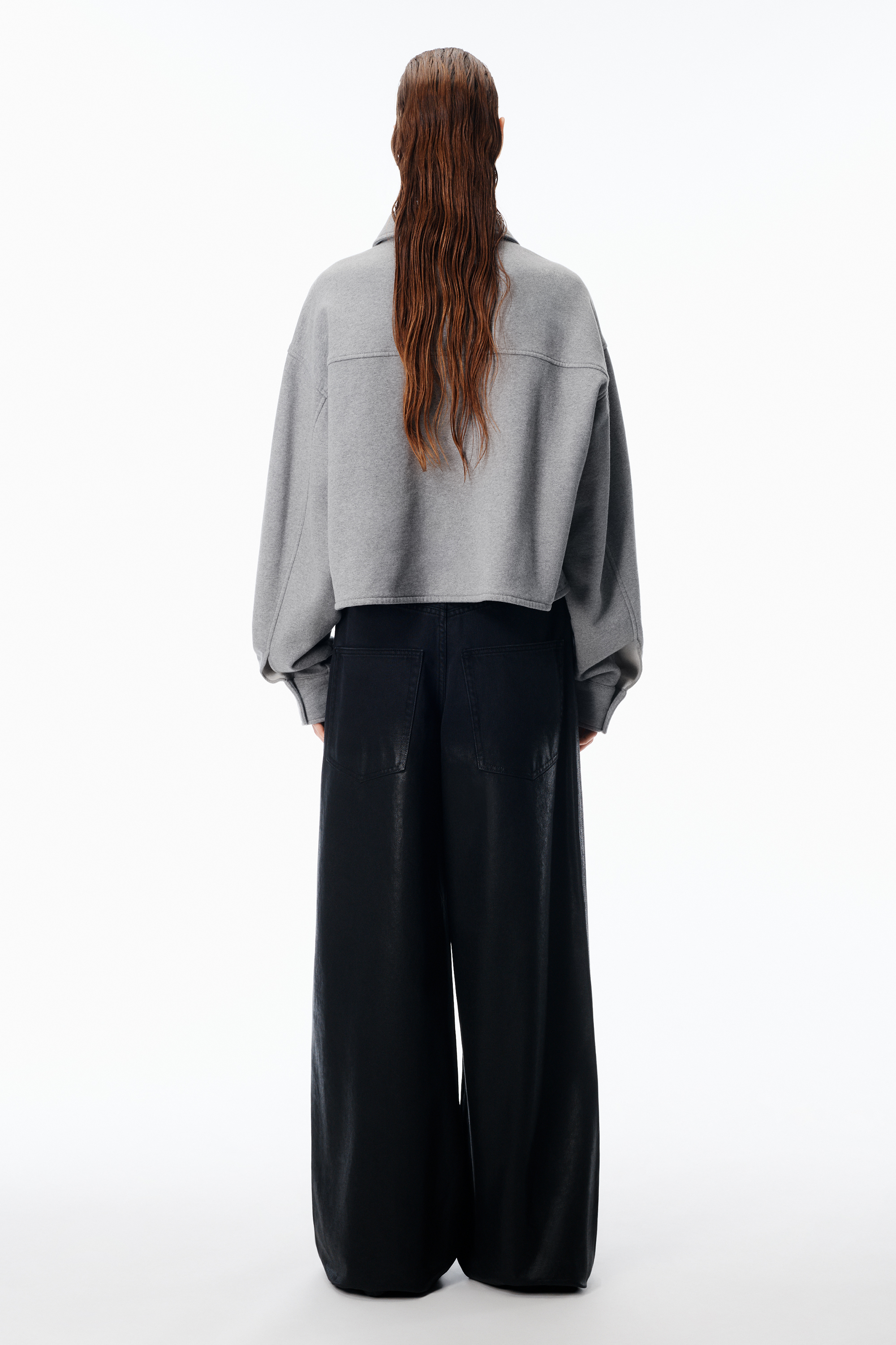 Button Up Cropped Shirt in DARK HEATHER GREY | alexanderwang®
