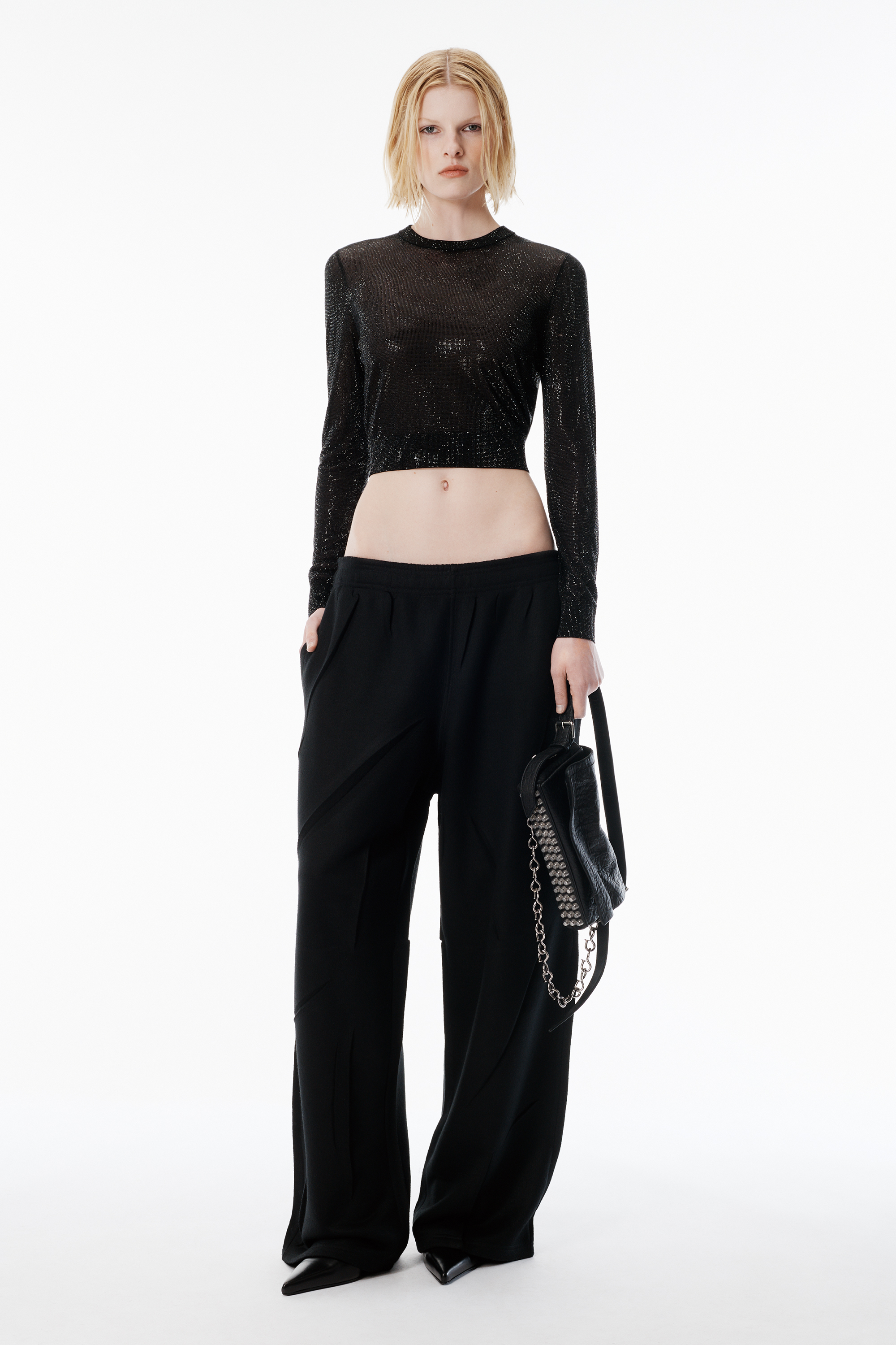 Black Crystal Hotfix Pullover in BLACK | alexanderwang®