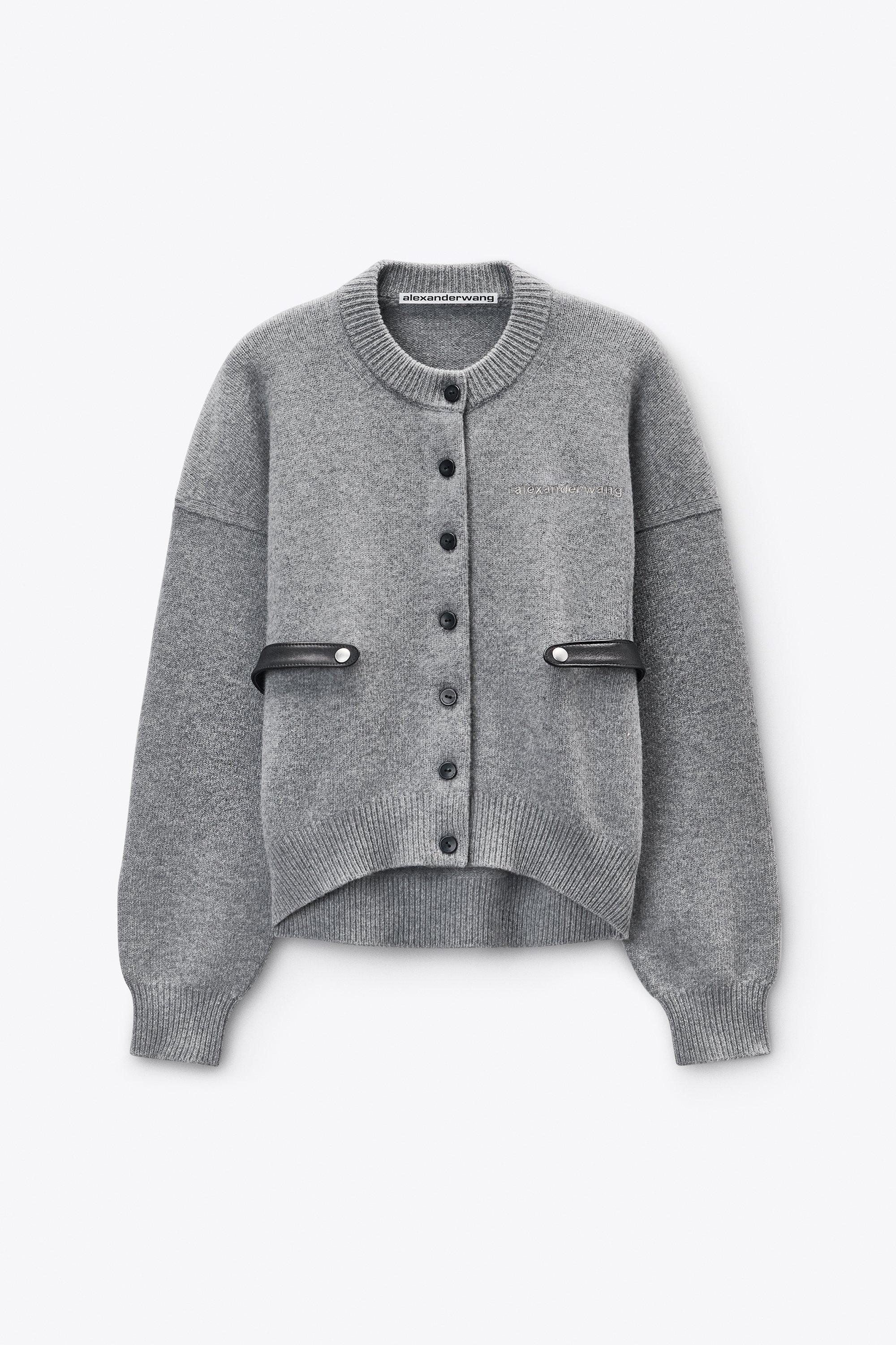 Grey Wool-Cotton Draped Back Cardigan in HEATHER GREY | alexanderwang®