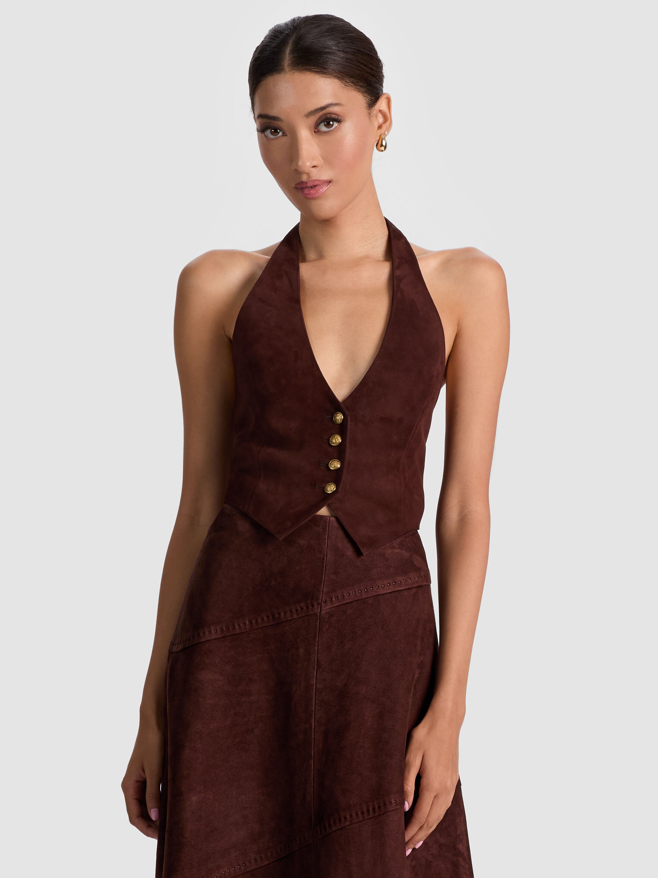 CROSBY SUEDE VEST in DARK CHOCOLATE | ALICE + OLIVIA