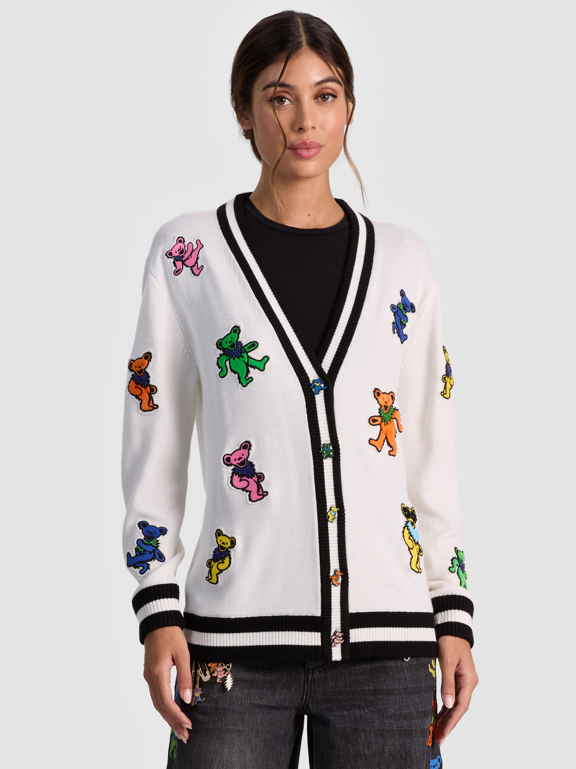 A+O X GRATEFUL DEAD BRADFORD CARDIGAN in SOFT WHITE MULTI | ALICE