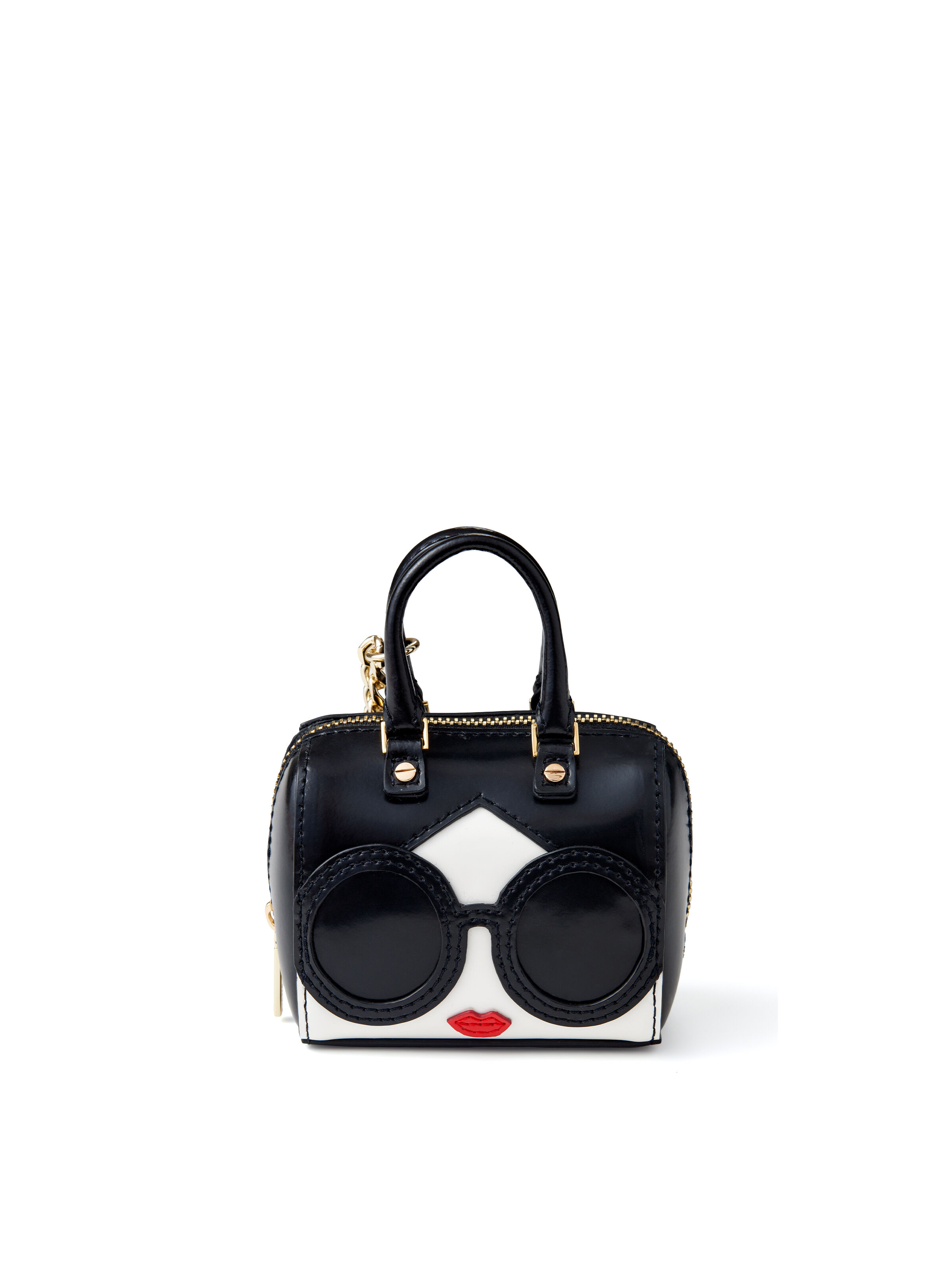 OLIVIA STACEFACE LEATHER KEY CHARM in BLACK/OFF WHITE MULTI
