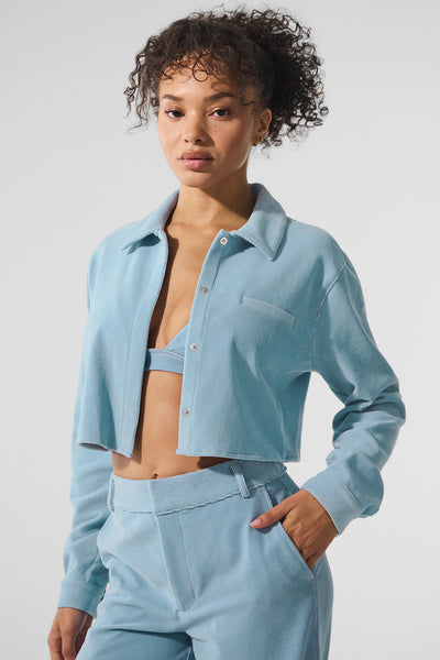 Micro Corduroy Cropped Dreamer Button Down - Celestial Blue | ALO