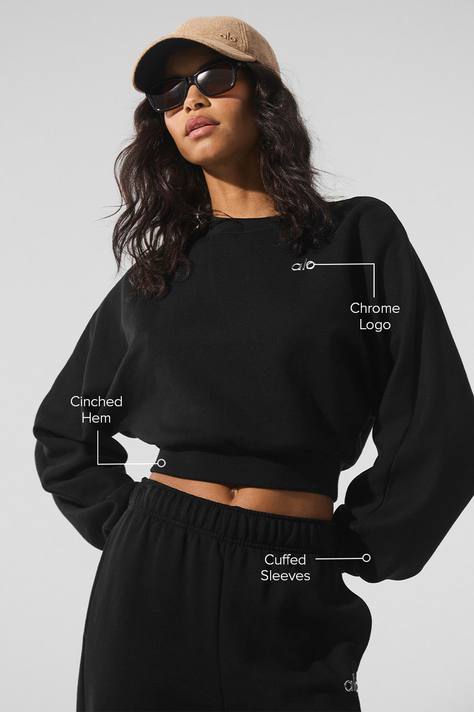 Alo Cropped Accolade Crewneck - Black - Hoodies - Compare Prices