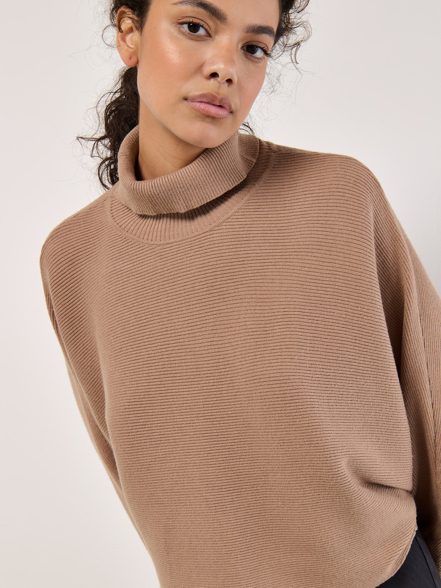 Ribbed Roll Neck Batwing Jumper | Apricot Clothing