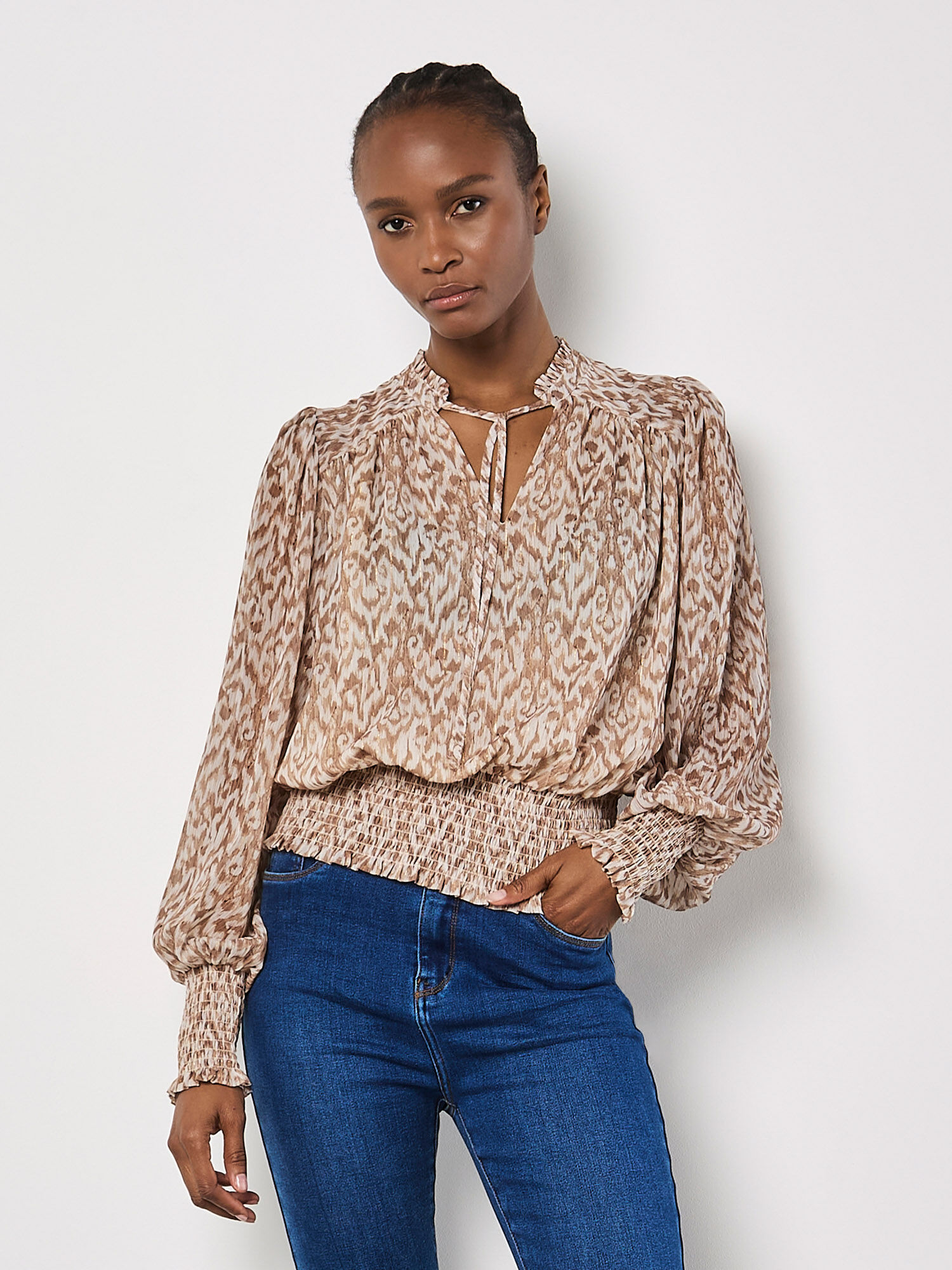 Ikat Swirl Shimmer Chiffon Top | Apricot Clothing