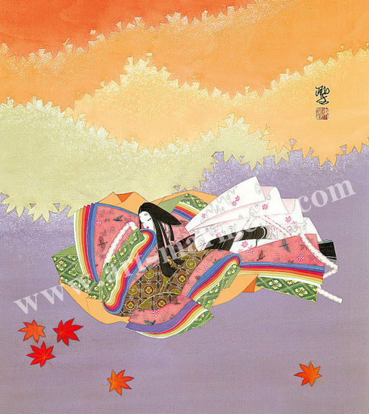 東聖観「大君(おおいぎみ)」 源氏物語の色紙アートプリントの額装