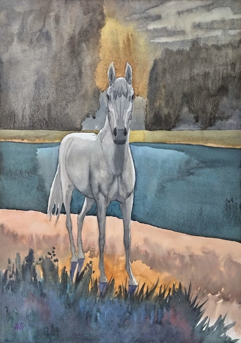 静かな浜を駆ける馬」 by 水辺｜Artmeter｜暮らしを彩るアートが