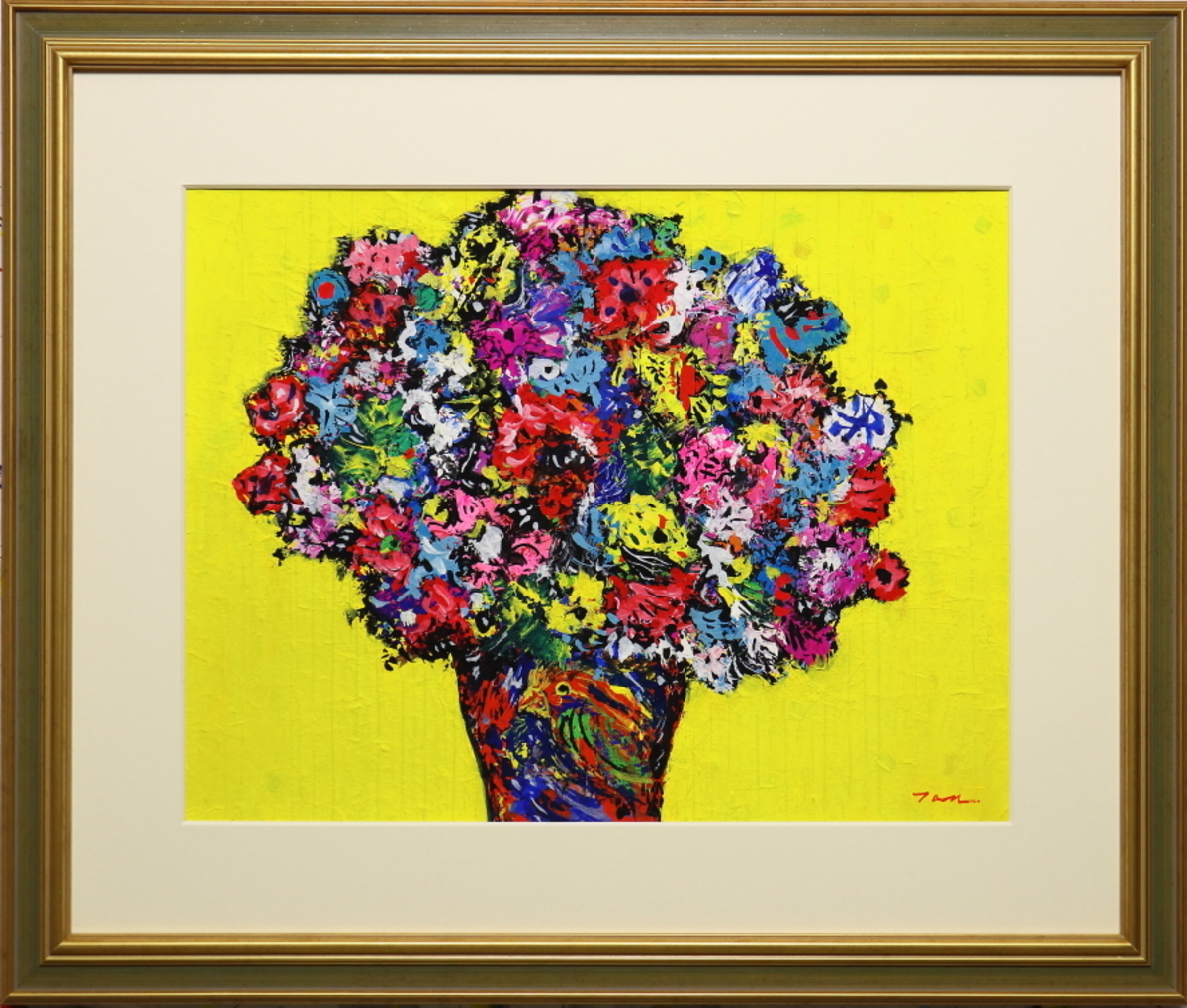 Flowers」(NO.2607) 6号F ケント紙にアクリル絵の具 額付き」 by 安本