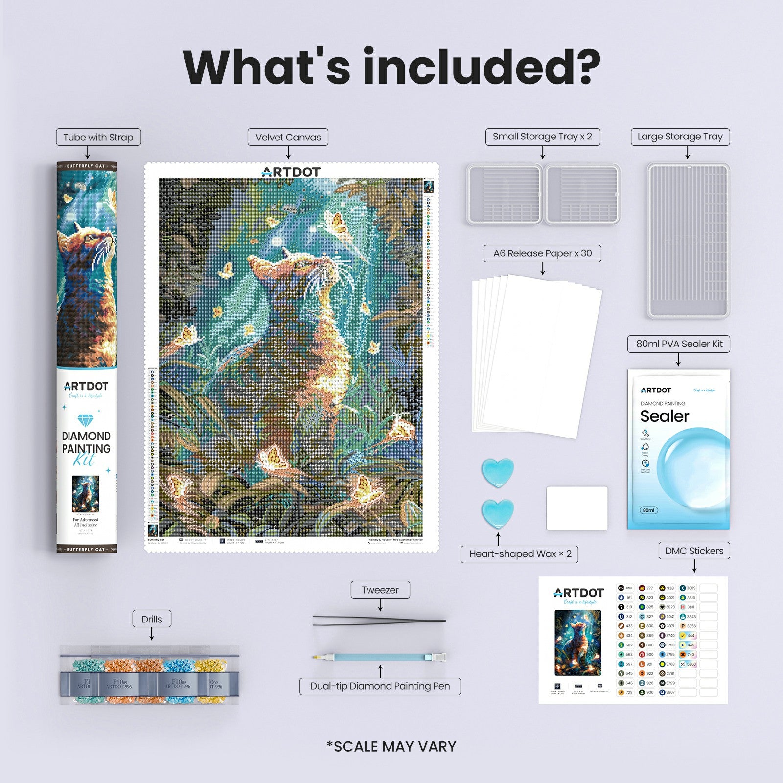 Diamond Painting Kit, Butterfly Cat, Large Size Diamond Art | ARTDOT®