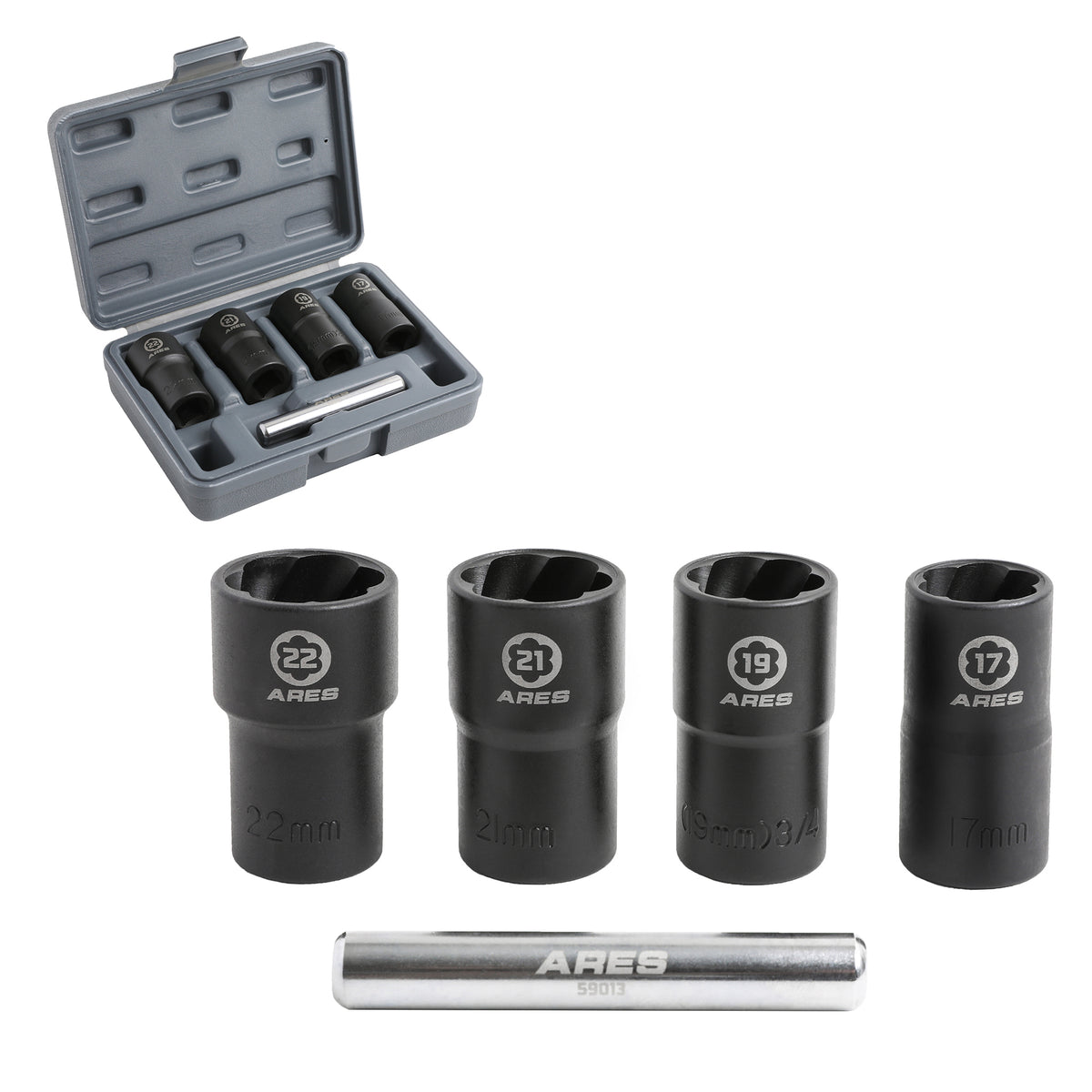ARES 59013 - 5-Piece Twist Lug Nut Socket Set — ARES Tool, MJD