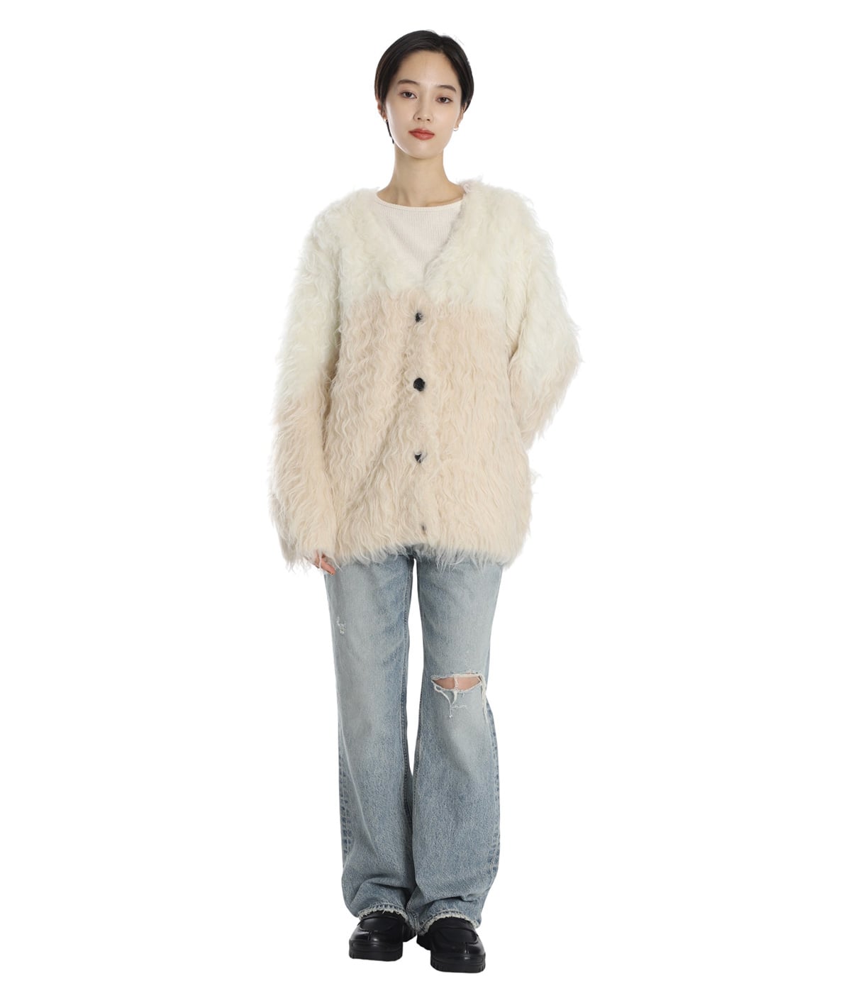 レディース】BI COLOR SHAGGY KNIT CARDIGAN | CLANE(クラネ