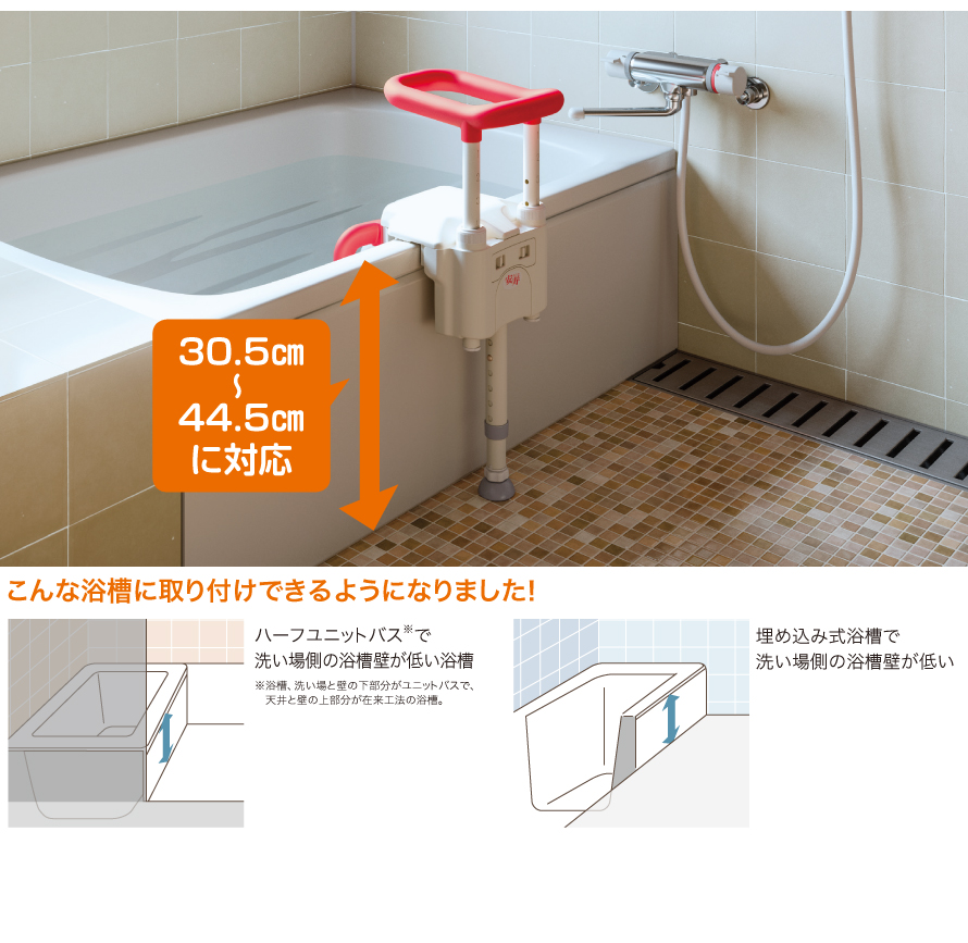 ユニットバス対応浴槽手すり UST-130UB ショート | 【安寿】の介護用品
