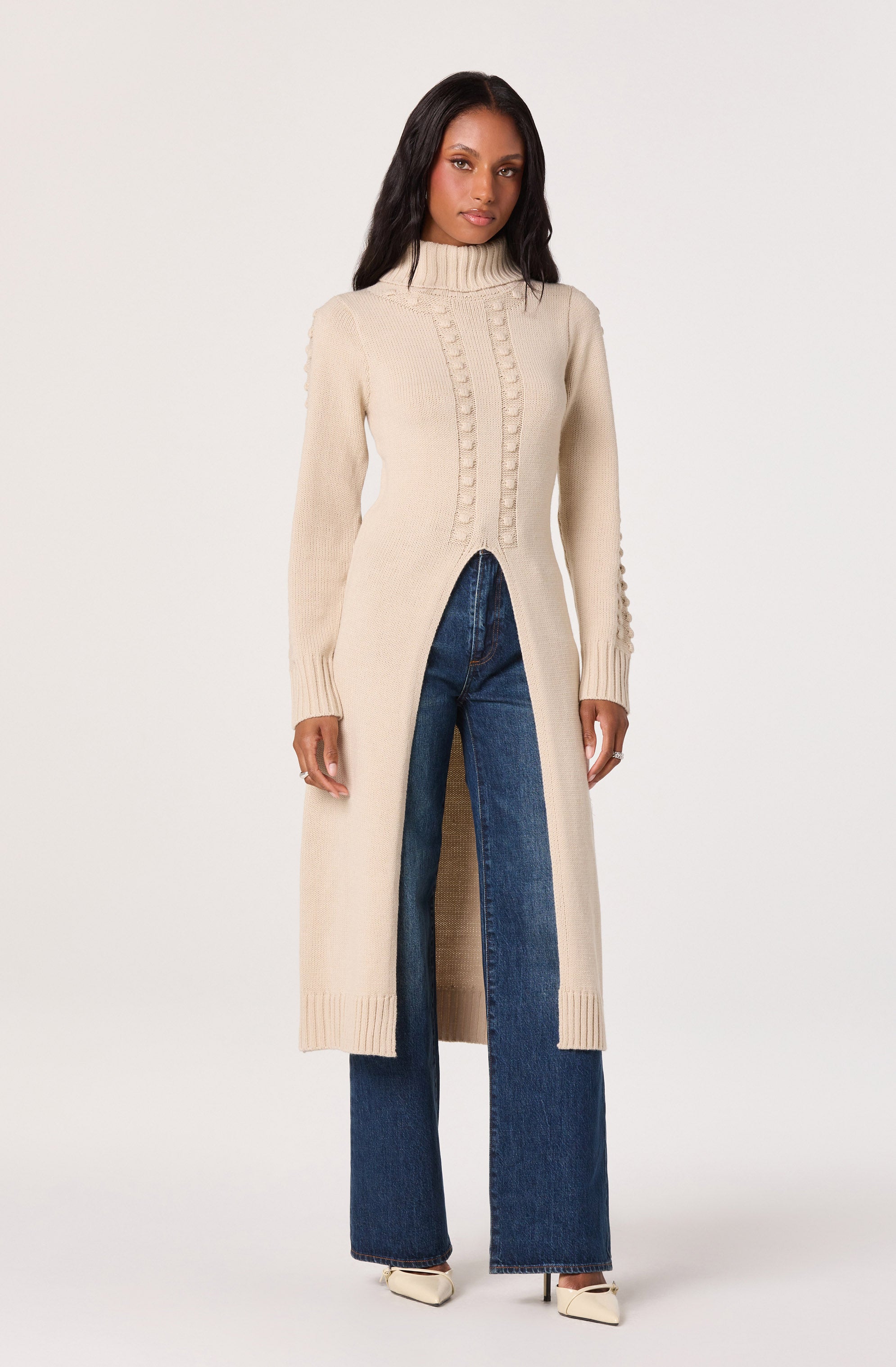 Turtleneck Split Hem Longline Sweater - ASTR the Label