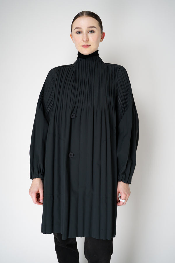 Pleats Please Issey Miyake Knee Length Smooth Coat in Charcoal