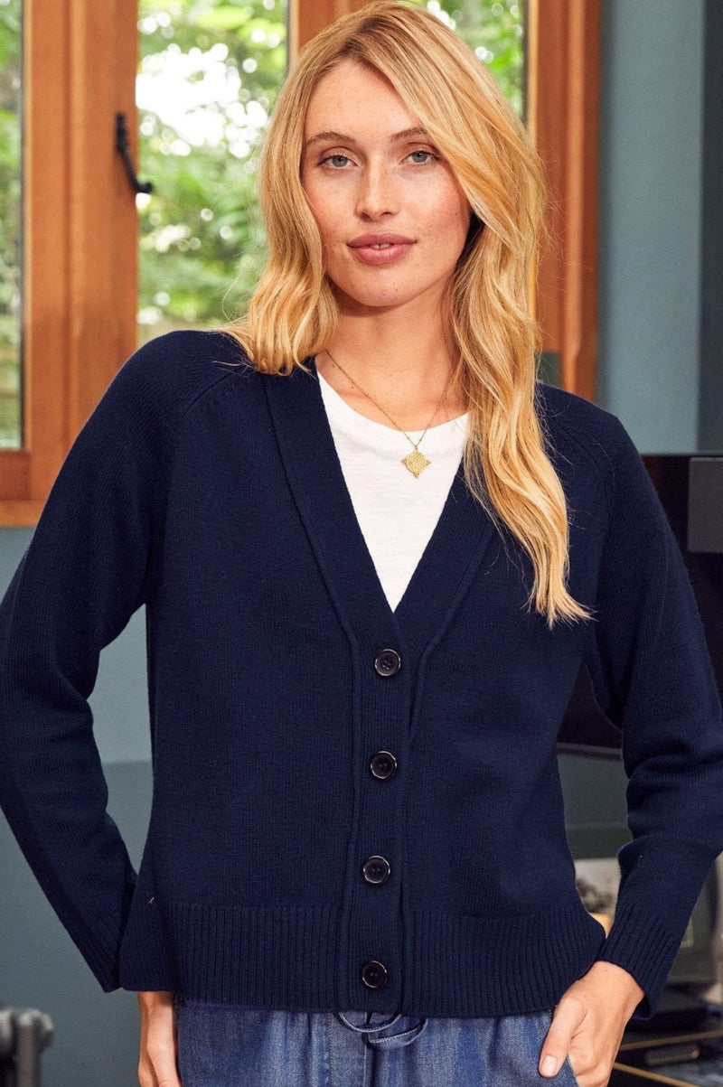 Aspiga Ladies Sustainable Swing V Neck Cardigan Merino Wool Navy