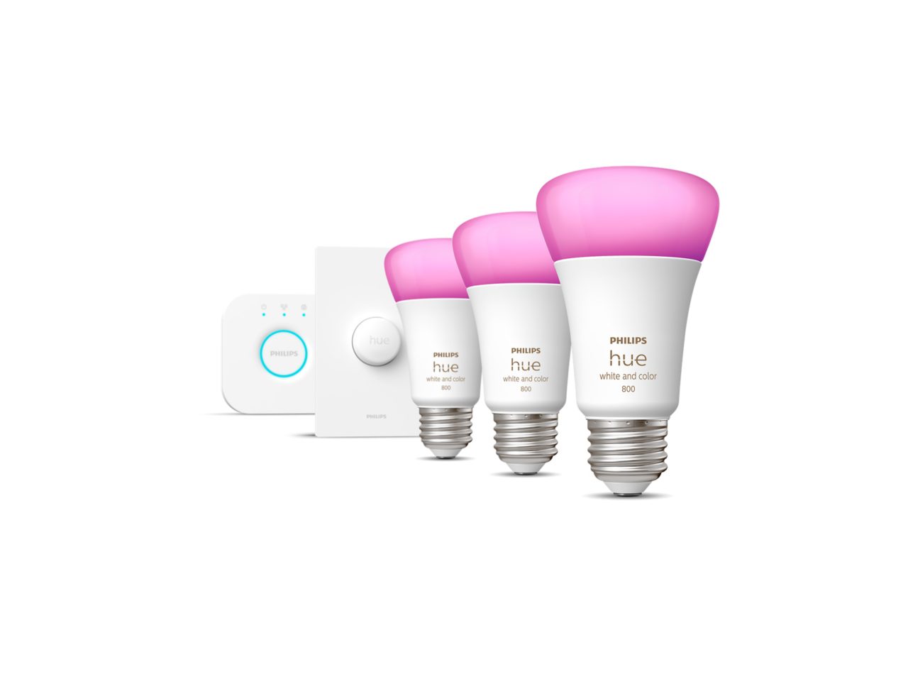 Hue スターター キット: E26 LED 電球 3 個 + Hue スマートボタン+ Hue