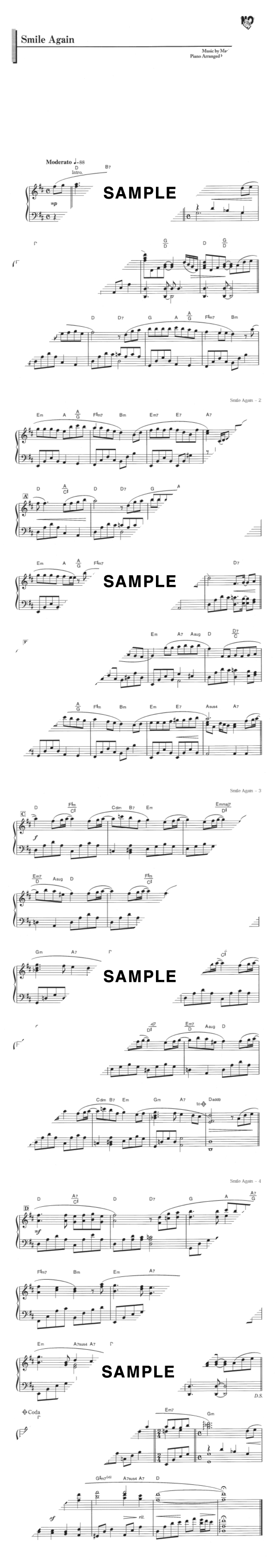 楽譜】Smile Again / 中山 真理（ピアノ・ソロ譜/初中級）提供:デプロ