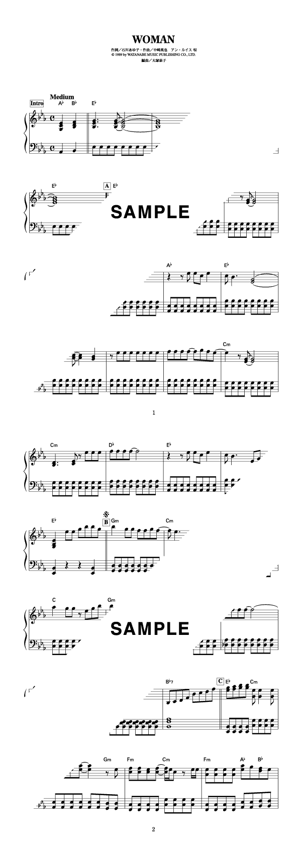 楽譜】WOMAN / アン・ルイス（ピアノ・ソロ譜/初級）提供:@ELISE