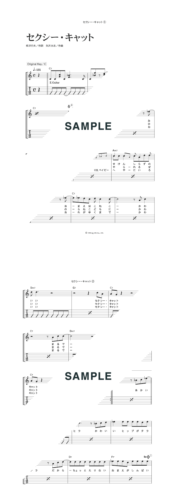 楽譜】セクシー・キャット / 矢沢 永吉（ギター・弾き語り譜）提供:KMP