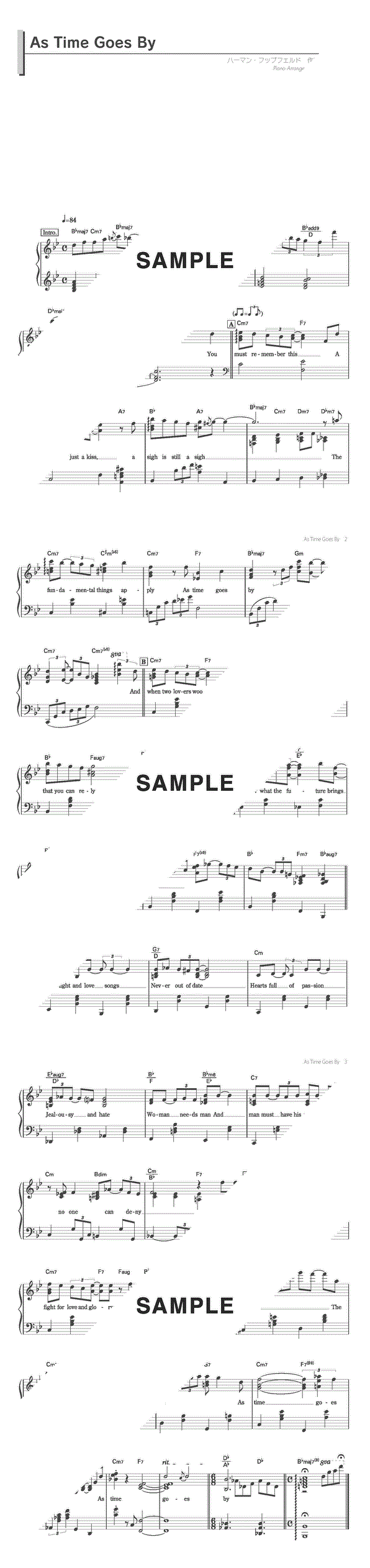 楽譜一覧】As Time Goes By / Herman Hupfeld | 楽譜＠ELISE（アット