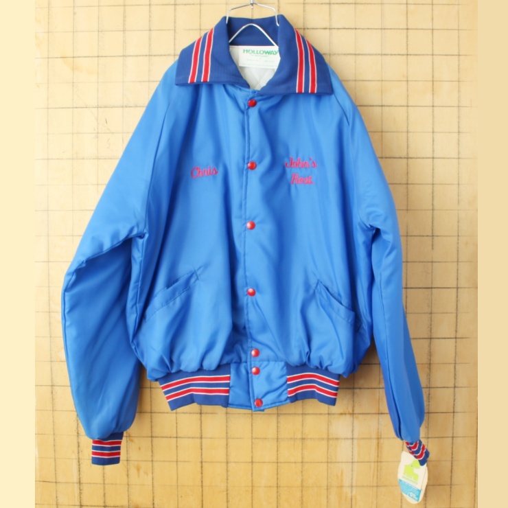 デッドストック 80s 90s USA製 HOLLOWAY ナイロン スタジャン ブルー
