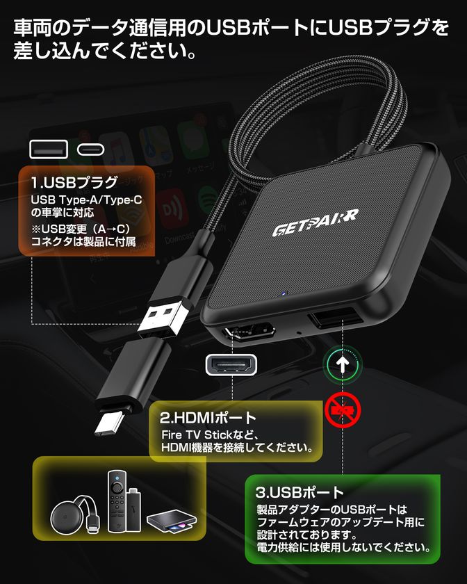 車内を“テレビ化”】HDMI入力・ワイヤレスCarPlay/Android Auto・有線