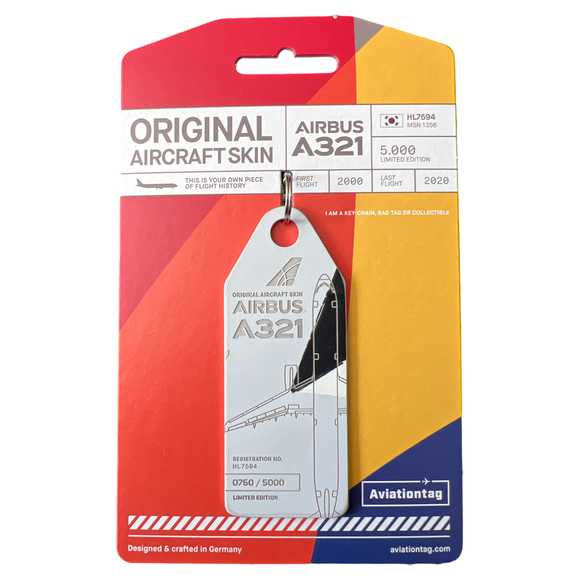 Aviationtag Asiana A321 Tricolour Aircraft Skin Tag HL7594 - 0760