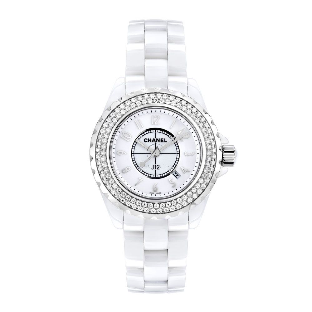 Chanel J-12, H0967, White Ceramic, Diamond Bezel, White Arabic