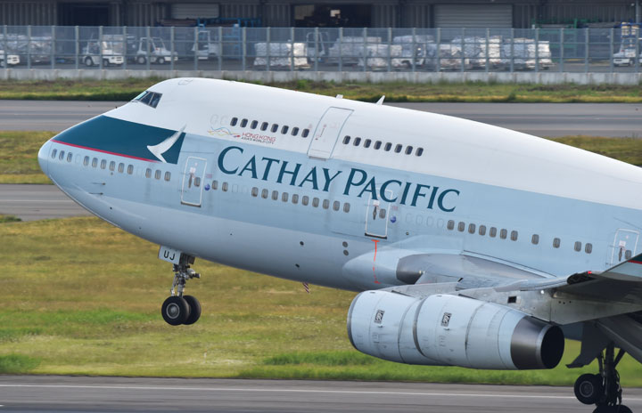 キャセイパシフィック航空のジャンボ、羽田発で10月退役 最終出発前に