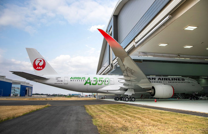 JALのA350、3号機がロールアウト 特別塗装3機が完成